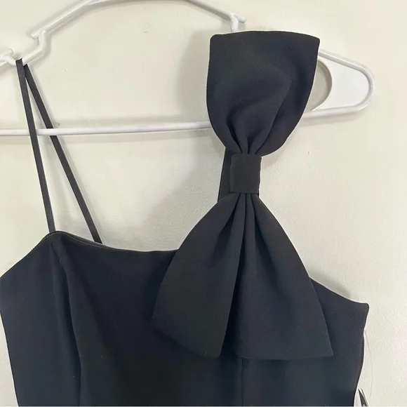 Aidan by Aidan Mattox black white floral lace mini dress one-shoulder bow NWT - Picture 9 of 10